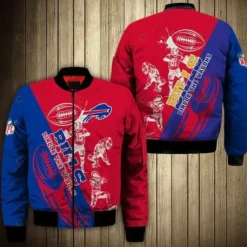 Buffalo Bills Players Pattern Bomber Jacket - Red And Blue