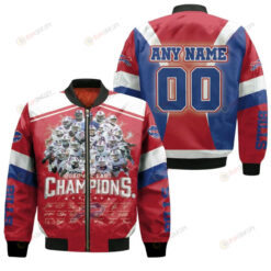 Buffalo Bills Signatures With Custom Name Number Bomber Jacket - Navy Blue And Red