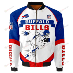 Buffalo Bills Team Logo Pattern Bomber Jacket - White Blue And Red
