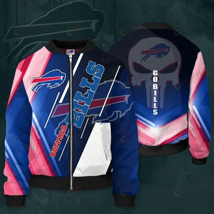 Buffalo Go Bills Logo Pattern Bomber Jacket - Navy Blue