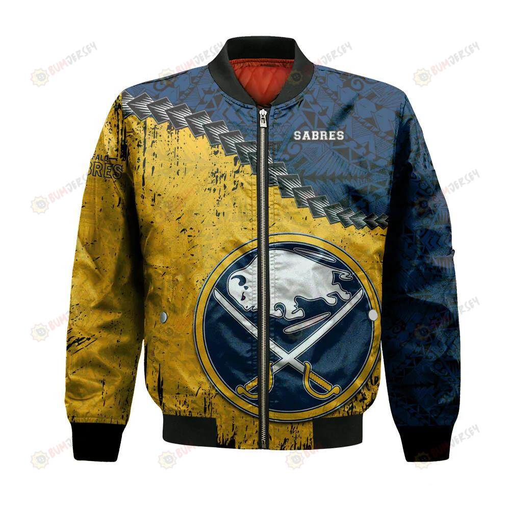 Buffalo Sabres Bomber Jacket 3D Printed Grunge Polynesian Tattoo