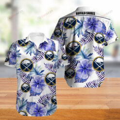 Buffalo Sabres Floral & Leaf Pattern Curved Hawaiian Shirt In Purple & White