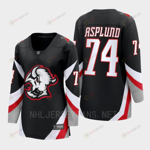 Buffalo Sabres Rasmus Asplund 74 Black Goathead Third Premier 2022-23 Jersey Women