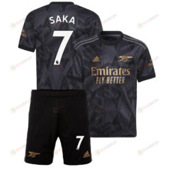 Bukayo Saka 7 Arsenal Away Kit 2022 - 2023 Youth Jersey - Black