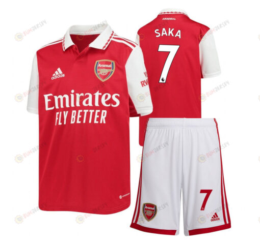 Bukayo Saka 7 Arsenal Home Kit 2022-23 Youth Jersey - Red