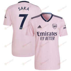 Bukayo Saka 7 Arsenal Men 2022/23 Third Player Jersey - Pink