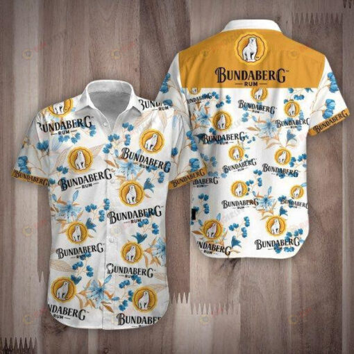 Bundaberg Rum In White Yellow Pattern Curved Hawaiian Shirt