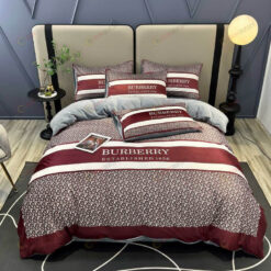 Burberry B Logo Thick Crystal Velvet Cotton Bedding Set In Wine