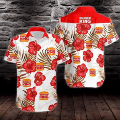 Burger King Curved Hawaiian Shirt In White Red Flower
