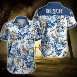 Busch Beer Deer Hibiscus Hunting Summer Beach Wear Hawaiian Shirt