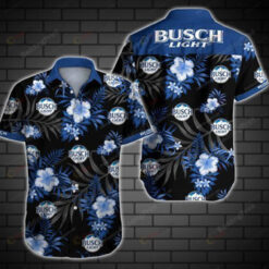 Busch Flower & Leaf Pattern Curved Hawaiian Shirt In White & Black