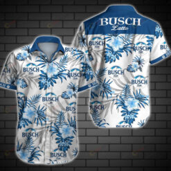 Busch Latte Floral pattern Curved Hawaiian Shirt In White And Blue