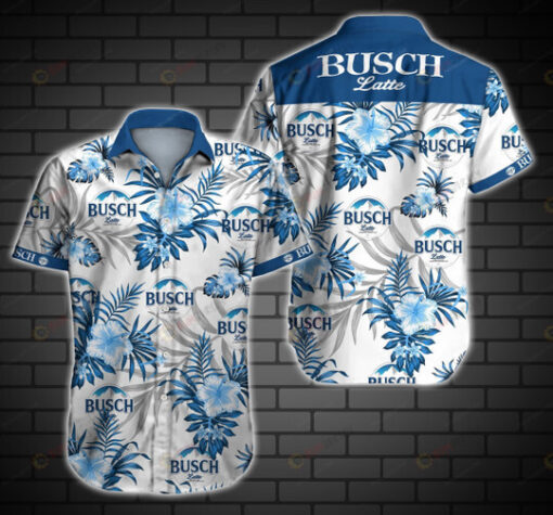 Busch Latte Floral pattern Curved Hawaiian Shirt In White And Blue