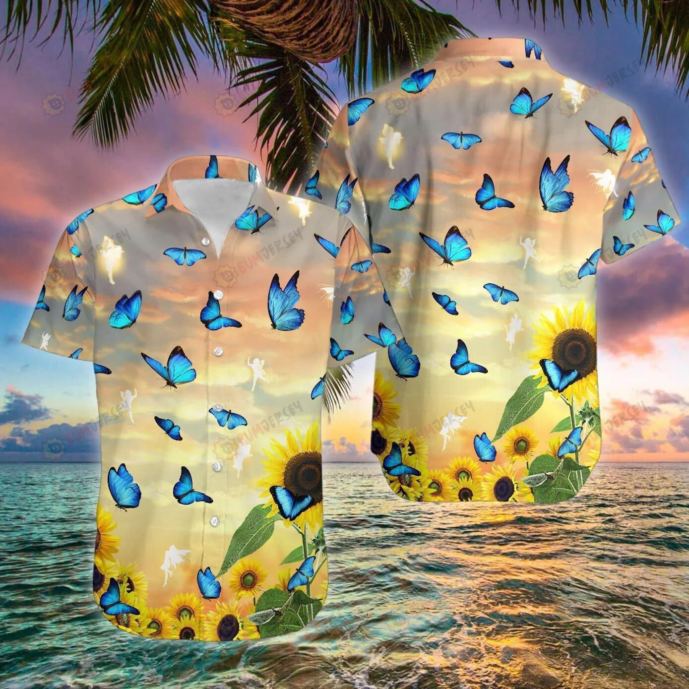 Butterfly Angels Sunflower Curved Hawaiian Shirt Summer Vibes