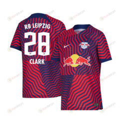 Caden Clark 28 RB Leipzig 2023-24 Away YOUTH Jersey - Red Blue