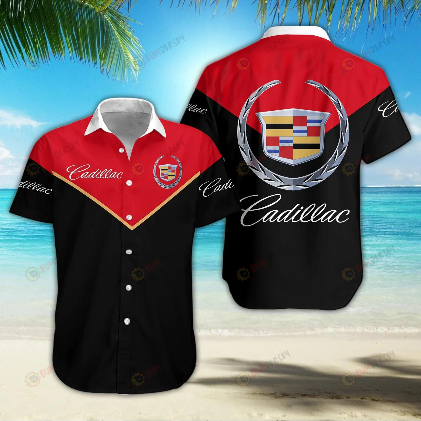 Cadillac Red Black Dnstyles Curved Hawaiian Shirt