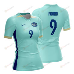 Caitlin Foord 9 Australia 2023 Women Away Jersey - Turquoise - All Over Printed Jersey