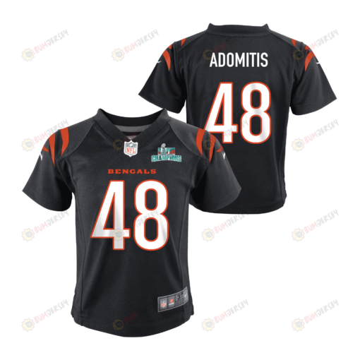 Cal Adomitis 48 Cincinnati Bengals Super Bowl LVII Champions Youth Jersey - Black