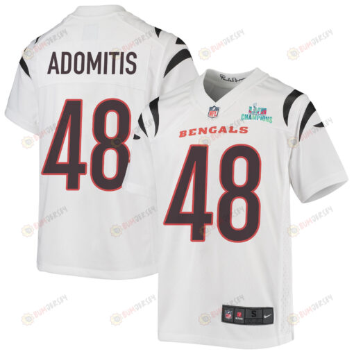 Cal Adomitis 48 Cincinnati Bengals Super Bowl LVII Champions Youth Jersey - White