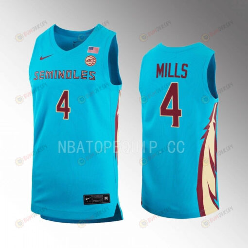 Caleb Mills 4 FSU Seminoles Turquoise Jersey 2022-23 Alternate Basketball