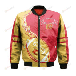 Calgary Dinos Bomber Jacket 3D Printed Flame Ball Pattern