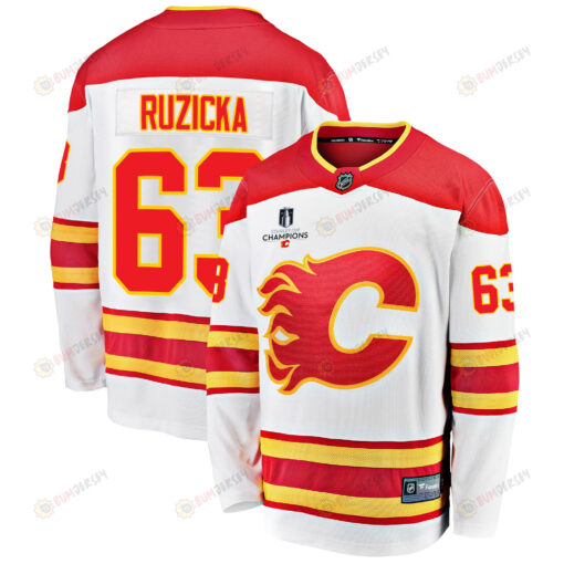 Calgary Flames Adam Ruzicka 63 Away 2022 Stanley Cup Champions Breakaway Men Jersey - White