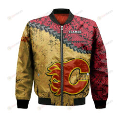 Calgary Flames Bomber Jacket 3D Printed Grunge Polynesian Tattoo