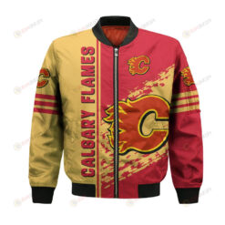 Calgary Flames Bomber Jacket 3D Printed Logo Pattern In Team Colours