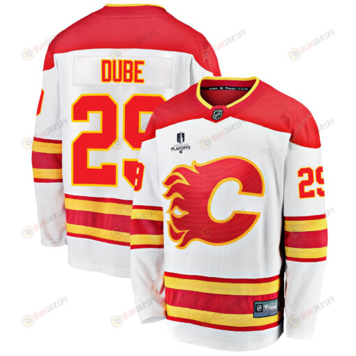 Calgary Flames Dillon Dube 29 Away 2022 Stanley Cup Playoffs Breakaway Men Jersey - White