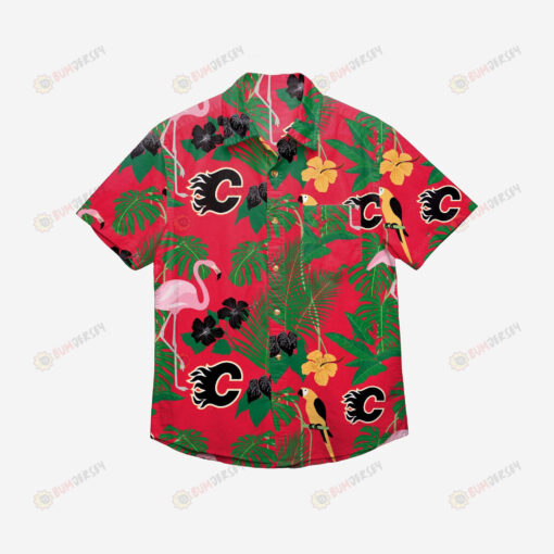 Calgary Flames Floral Button Up Hawaiian Shirt