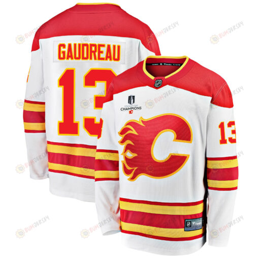 Calgary Flames Johnny Gaudreau 13 Away 2022 Stanley Cup Champions Breakaway Men Jersey - White