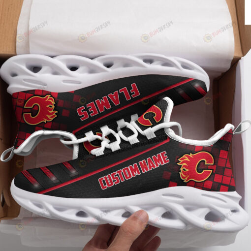 Calgary Flames Logo Custom Name Pattern 3D Max Soul Sneaker Shoes