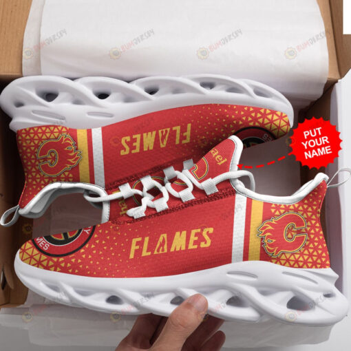 Calgary Flames Logo Pattern Custom Name 3D Max Soul Sneaker Shoes In Red