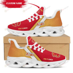 Calgary Flames Logo Pattern Custom Name 3D Max Soul Sneaker Shoes In Red And Yellow