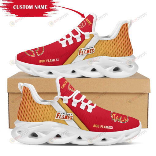 Calgary Flames Logo Pattern Custom Name 3D Max Soul Sneaker Shoes In Red And Yellow