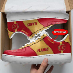 Calgary Flames Logo Pattern Custom Name Air Force 1 Printed In Red Yellow