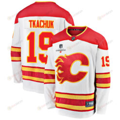 Calgary Flames Matthew Tkachuk 19 Away 2022 Stanley Cup Champions Breakaway Men Jersey - White