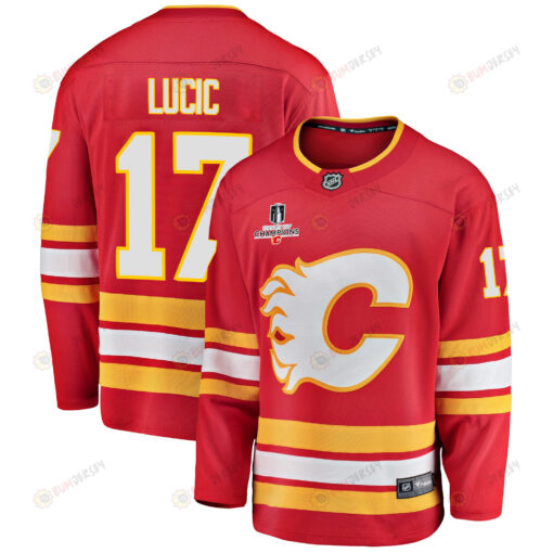 Calgary Flames Milan Lucic 17 Home 2022 Stanley Cup Champions Breakaway Men Jersey - Red