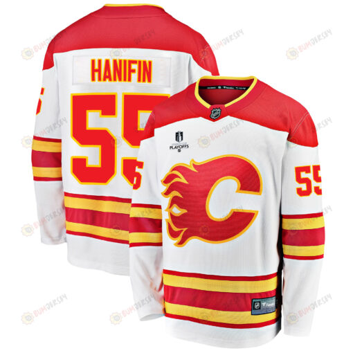 Calgary Flames Noah Hanifin 55 Away 2022 Stanley Cup Playoffs Breakaway Men Jersey - White