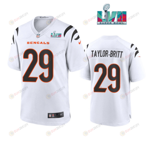 Cam Taylor Britt 29 Cincinnati Bengals Super Bowl LVII Men's Jersey- White