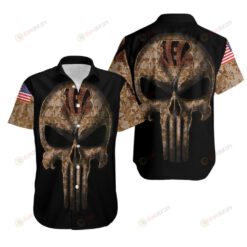 Camouflage Skull Cincinnati Bengals American Flag ??3D Printed Hawaiian Shirt