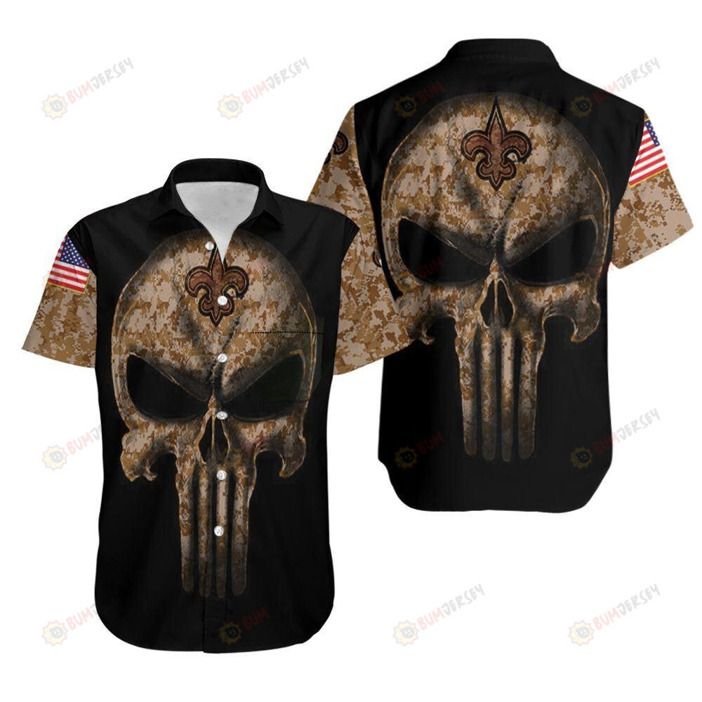 Camouflage Skull New Orleans Saints American Flag ??3D Printed Hawaiian Shirt