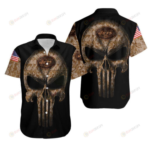 Camouflage Skull New York Jets American Flag ??3D Printed Hawaiian Shirt