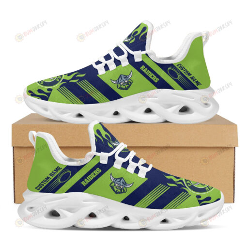 Canberra Raiders Logo Custom Name Pattern 3D Max Soul Sneaker Shoes In Green And Blue