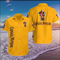 Captain Morgan Drum Pattern Curved Hawaiian Shirt In Yellow