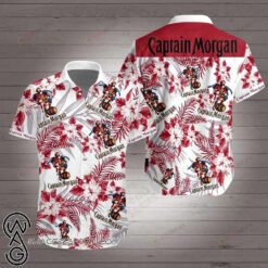 Captain Morgan HibiscusCurved Hawaiian Shirt Maria In Red White
