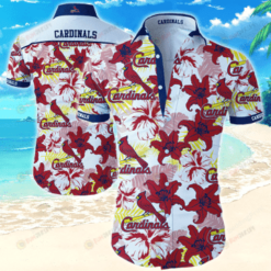 Cardinals Floral & Leaf Pattern Curved Hawaiian Shirt In Colorful