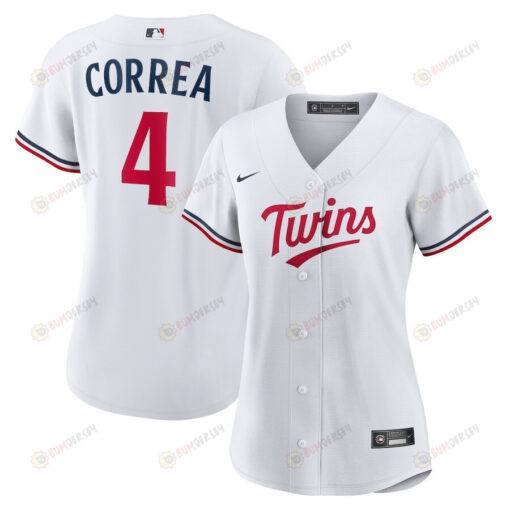 Carlos Correa 4 Minnesota Twins Team Logo Home Women Jersey - White