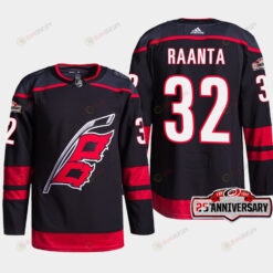 Carolina Hurricanes Antti Raanta 32 Black 25th Anniversary 2022-23 Home Jersey