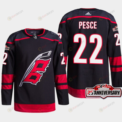 Carolina Hurricanes Brett Pesce 22 Black 25th Anniversary 2022-23 Home Jersey